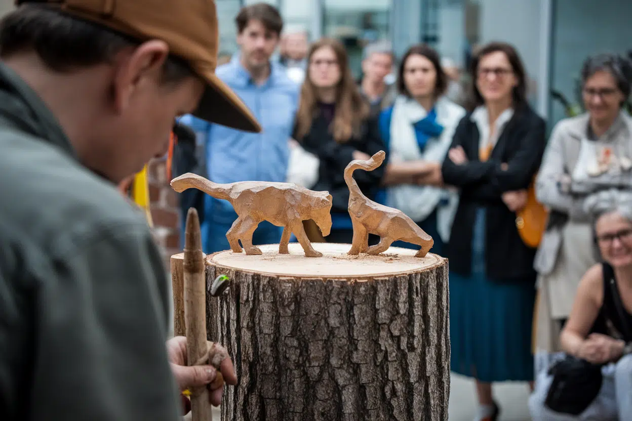 Transformer le tronc en sculptures d'animaux de la biodiversité locale