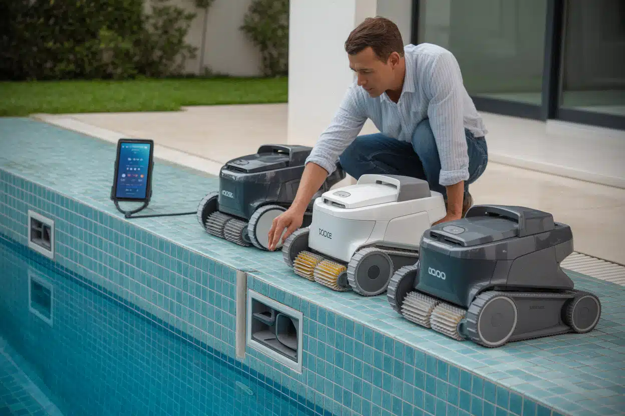 Comparaison de robots électriques pour piscine avec accessoires et application mobile