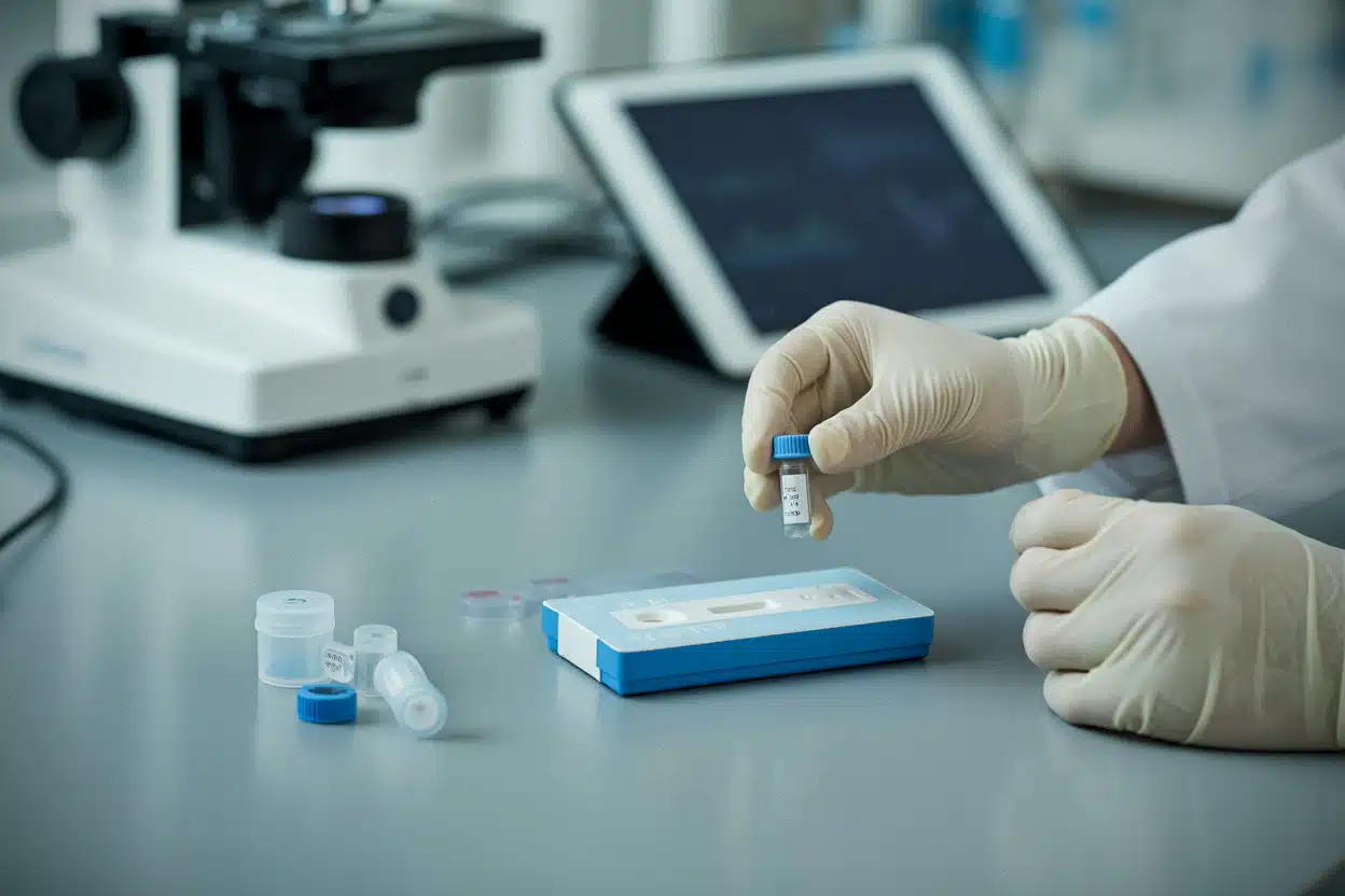 Kit d'autotest médical préparé dans un laboratoire de biotechnologie français