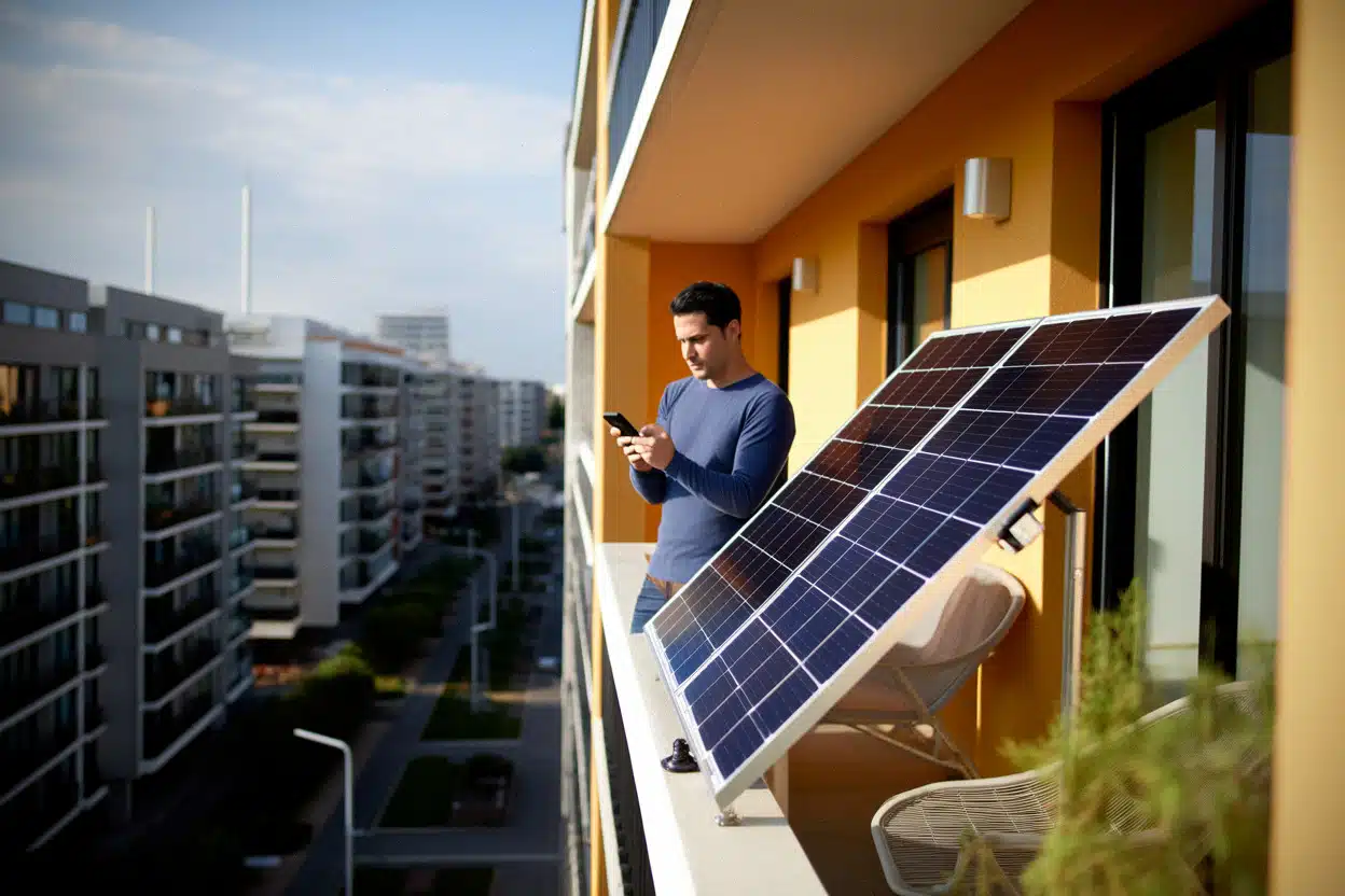 Panneau solaire de balcon utilisé par un foyer urbain en 2026