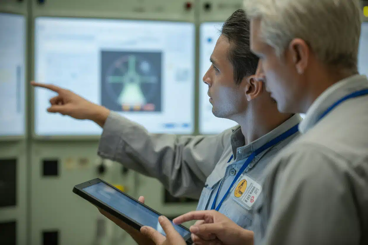 Salle de contrôle nucléaire pendant le suivi technique de Flamanville