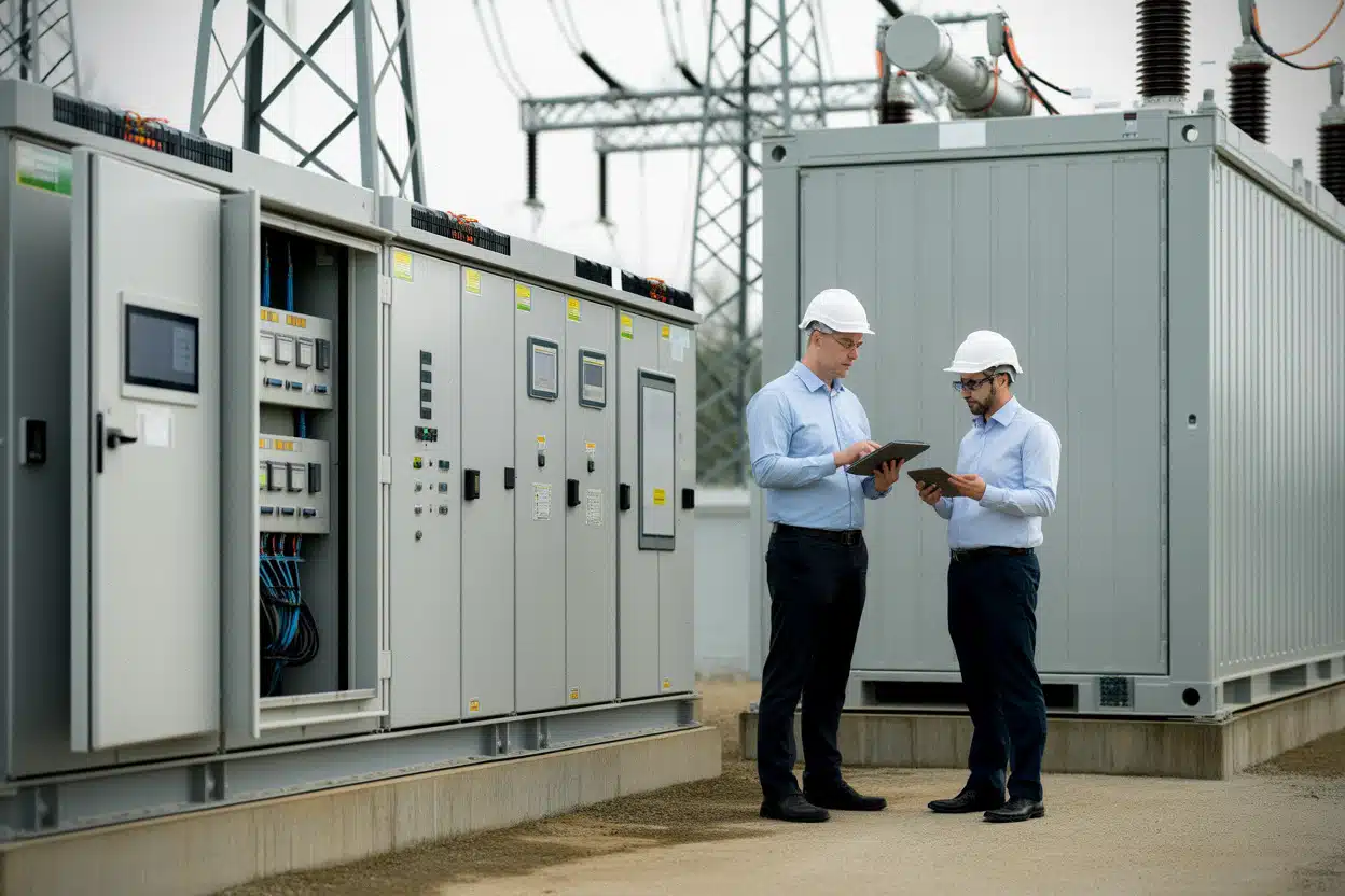 Poste électrique moderne avec batteries de stockage pour renouvelables