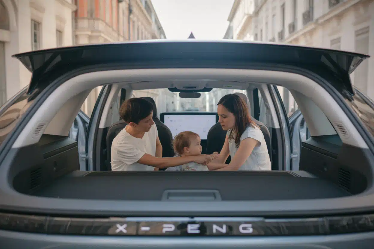 Habitacle familial du XPeng L03 avec interface numérique moderne