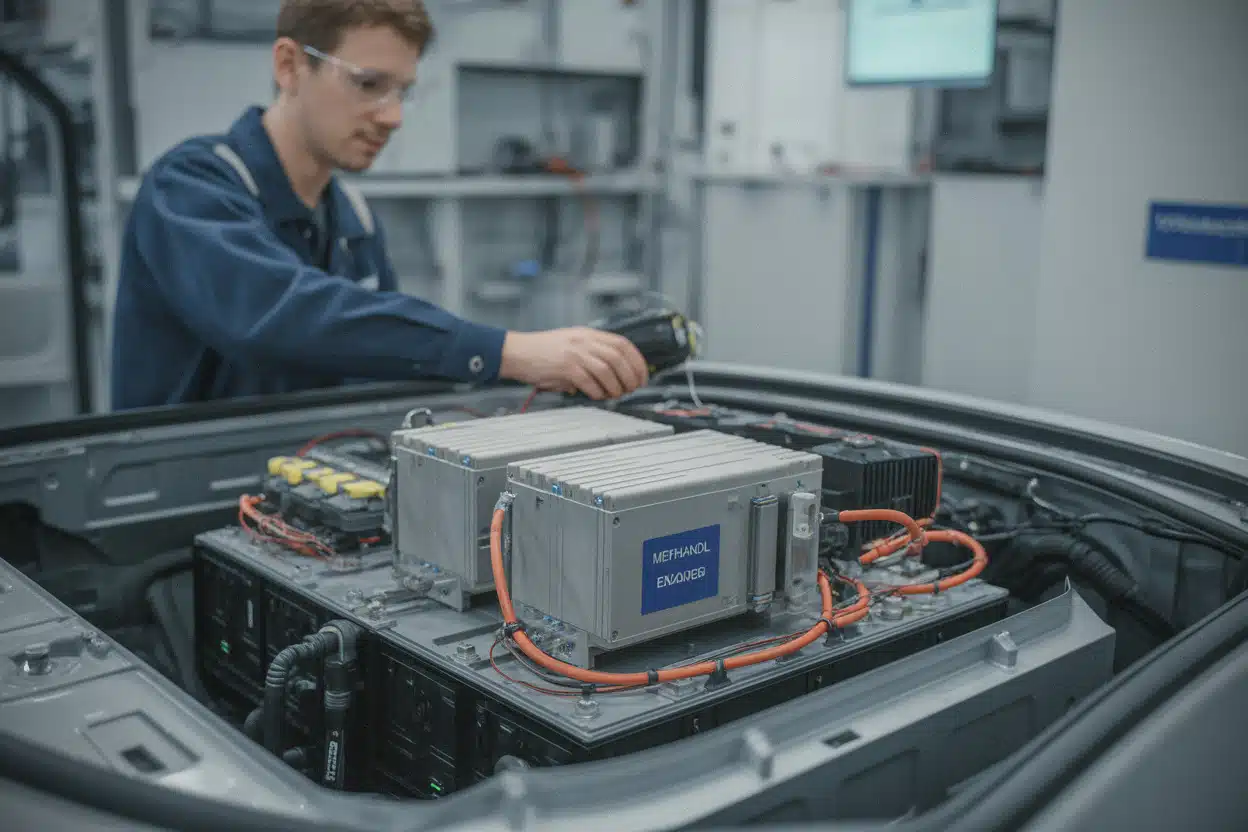 Module méthanol associé à une batterie de voiture électrique