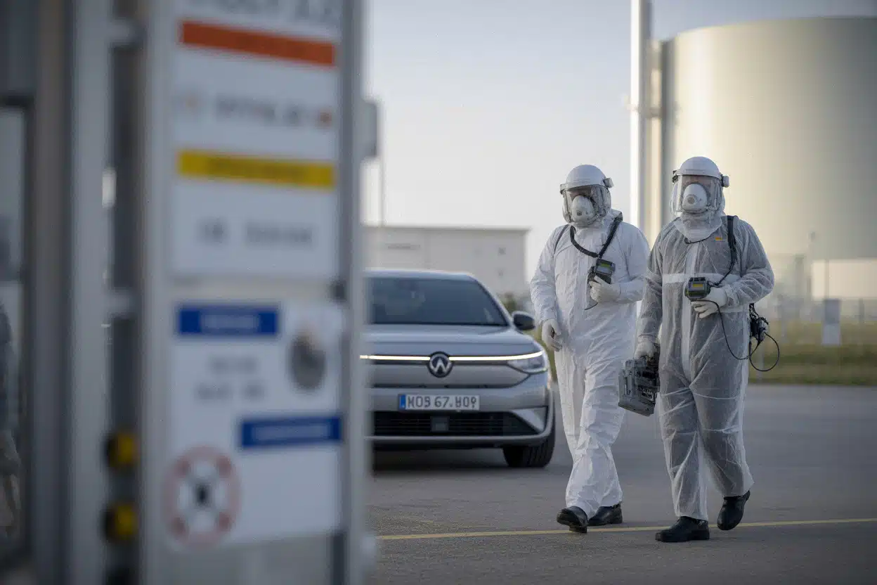 Inspecteurs vérifiant une installation nucléaire dans un contexte de crise