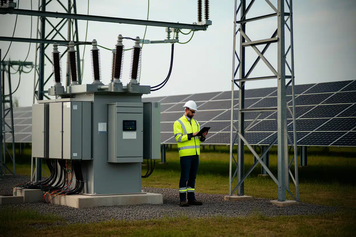Poste électrique relié à une centrale solaire française