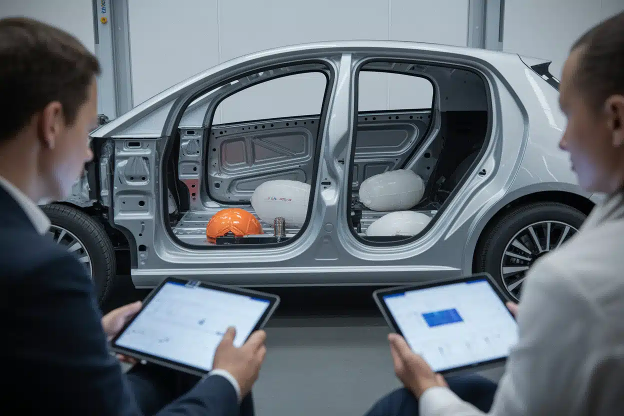 Zones de déformation et airbags dans une citadine électrique moderne