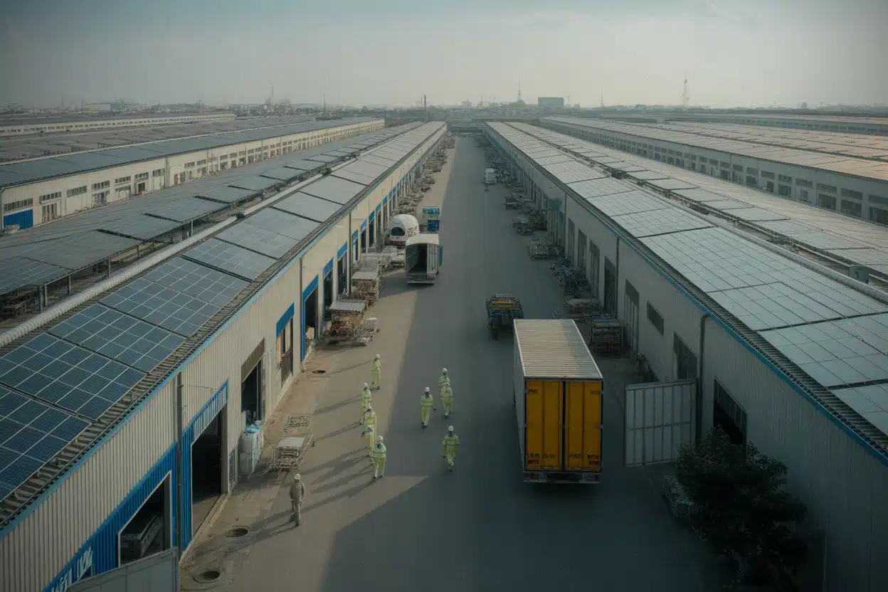 Zone industrielle vietnamienne équipée de panneaux solaires en toiture