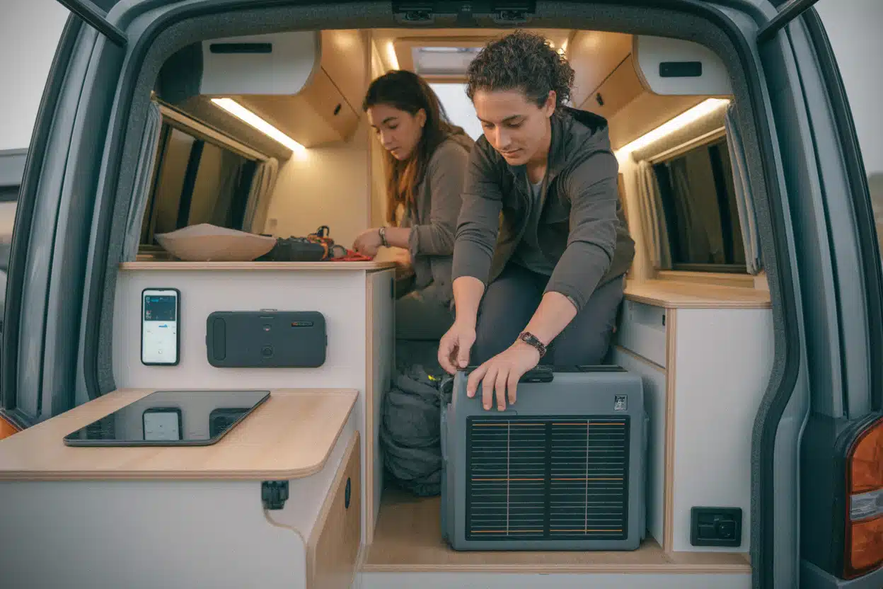 Van aménagé équipé d'un générateur solaire pour voyages autonomes