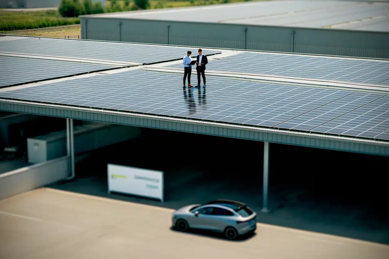 Installation solaire photovoltaïque sur toiture industrielle française