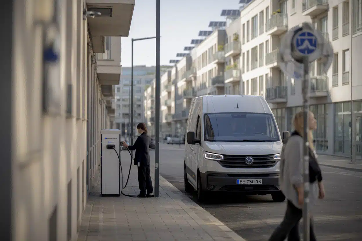 Recharge de véhicule électrique dans une ville européenne moderne