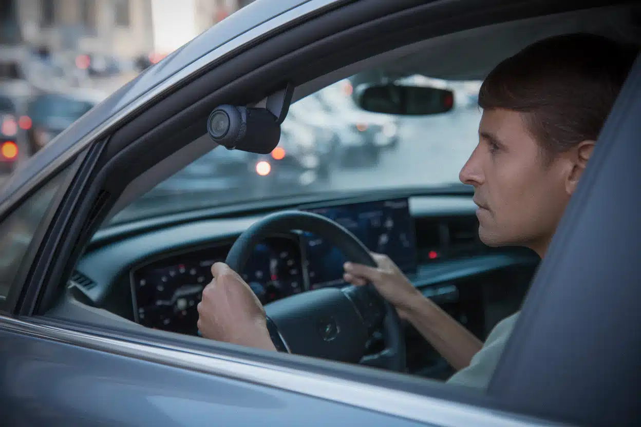 Caméra de surveillance du conducteur dans une voiture neuve moderne