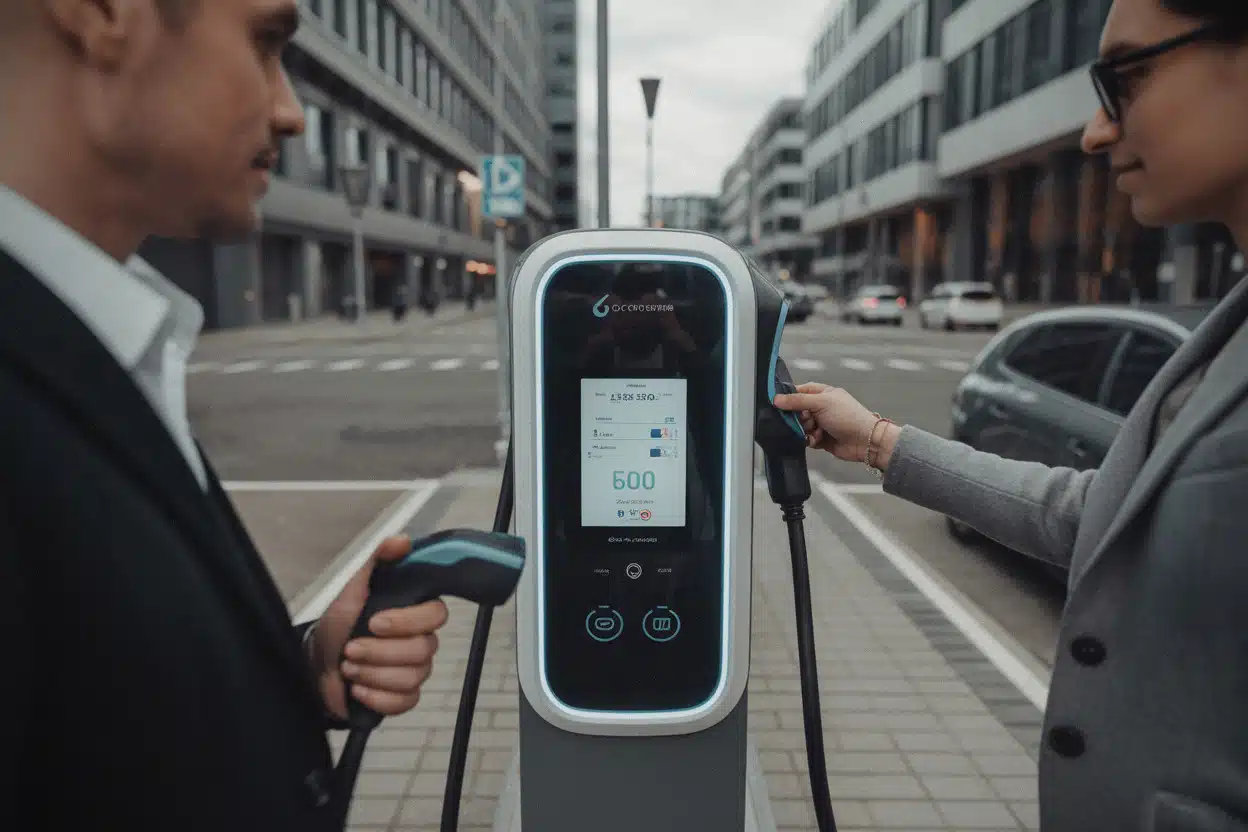 Borne de recharge avec paiement sans contact en ville