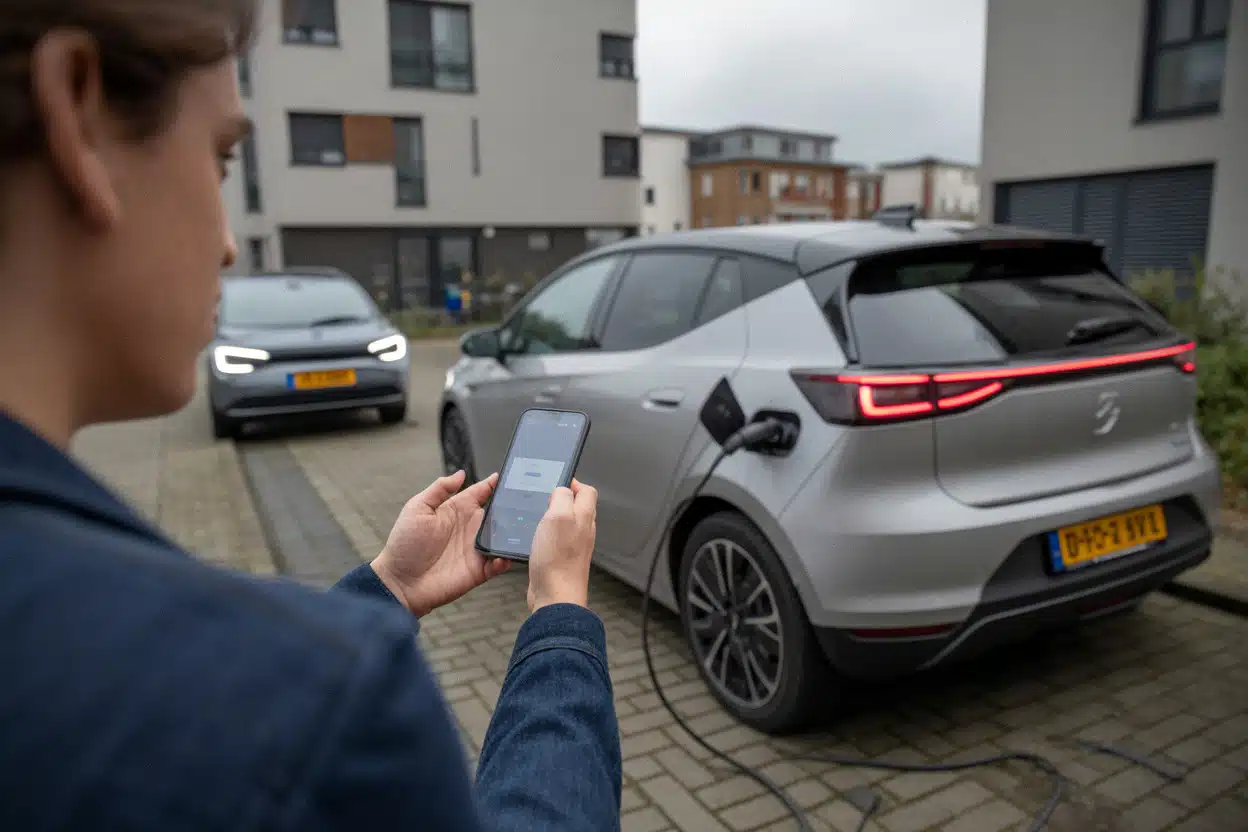 Particulier préparant la vente d’une voiture électrique d’occasion