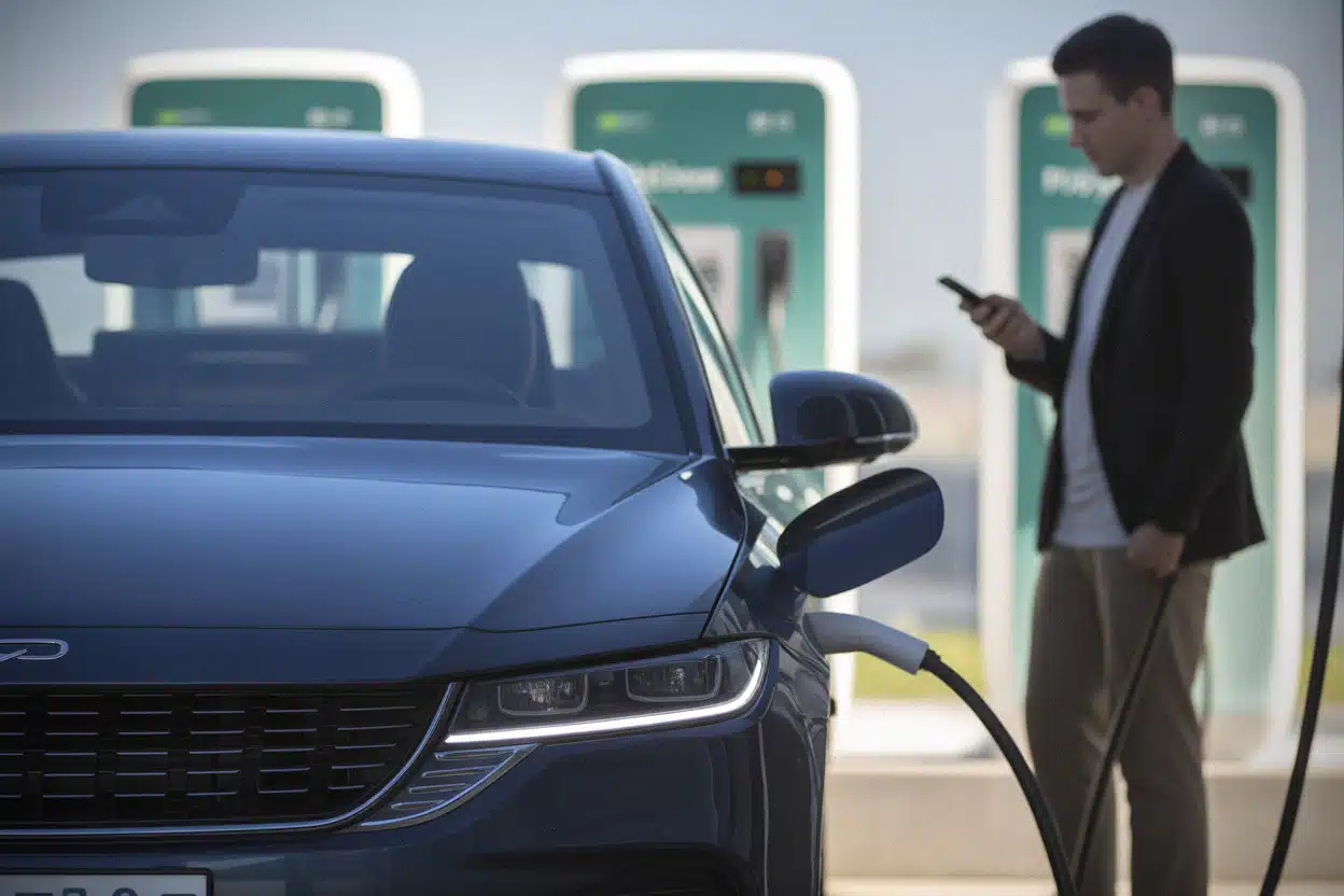 Recharge rapide d’une berline électrique sur borne haute puissance