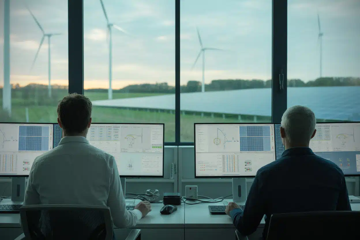 Salle de contrôle surveillant la production électrique renouvelable française