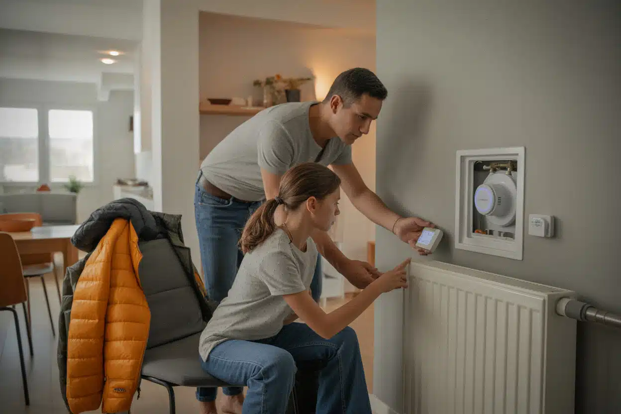 Foyer chauffé au gaz surveillant sa consommation avant l’hiver