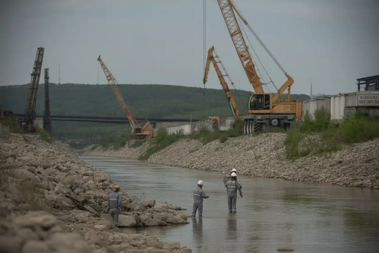 Travaux près de Cernavoda pour améliorer le débit du Danube