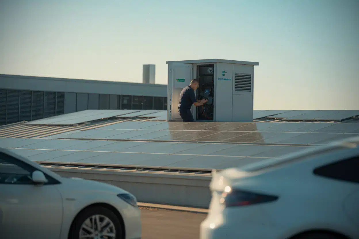 Toiture photovoltaïque produisant pendant une journée de canicule