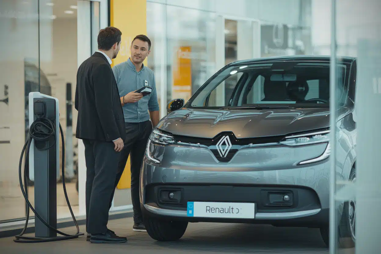 Renault 5 électrique exposée dans une concession automobile française moderne