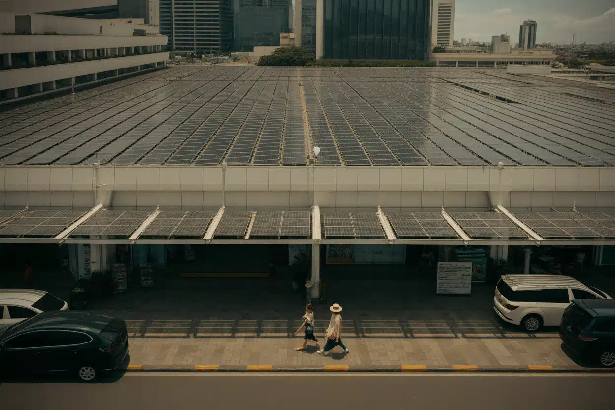 Centre commercial philippin équipé de panneaux solaires sur son toit