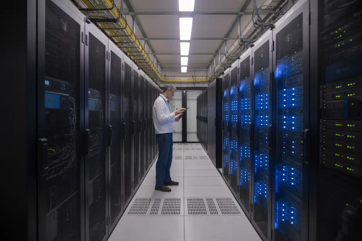 Data center moderne consommant beaucoup d’électricité pour l’IA
