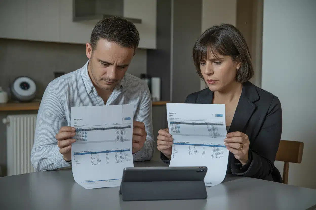 Ménage français analysant une facture d'énergie à domicile
