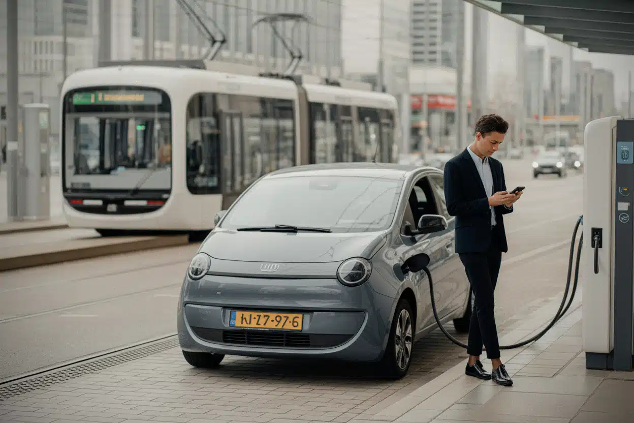 Recharge urbaine d’une petite voiture électrique avec autonomie annoncée élevée