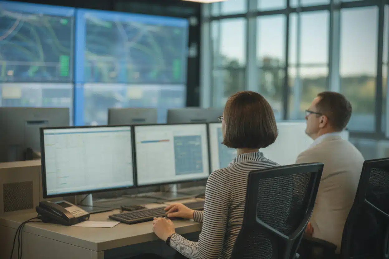Salle de contrôle du réseau électrique en période estivale