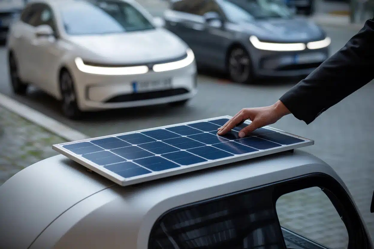 Panneau solaire installé sur un tricycle électrique compact urbain