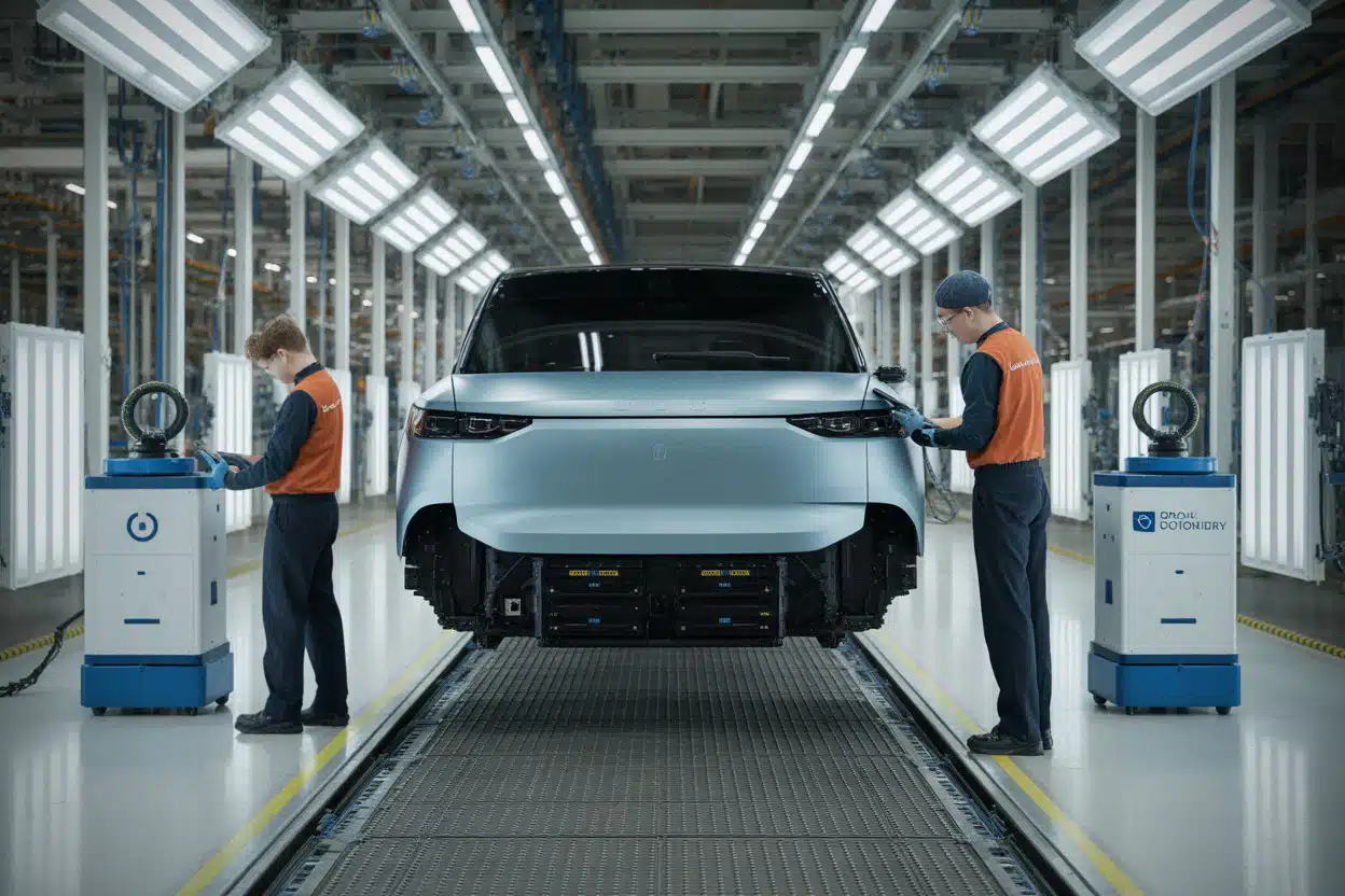 Chaîne d’assemblage du Skoda Peaq dans une usine automobile moderne