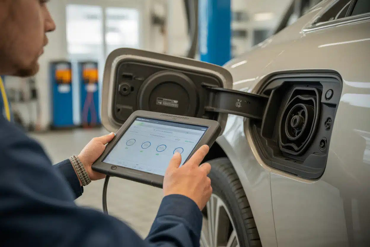 Diagnostic SOH de batterie sur voiture électrique en atelier spécialisé