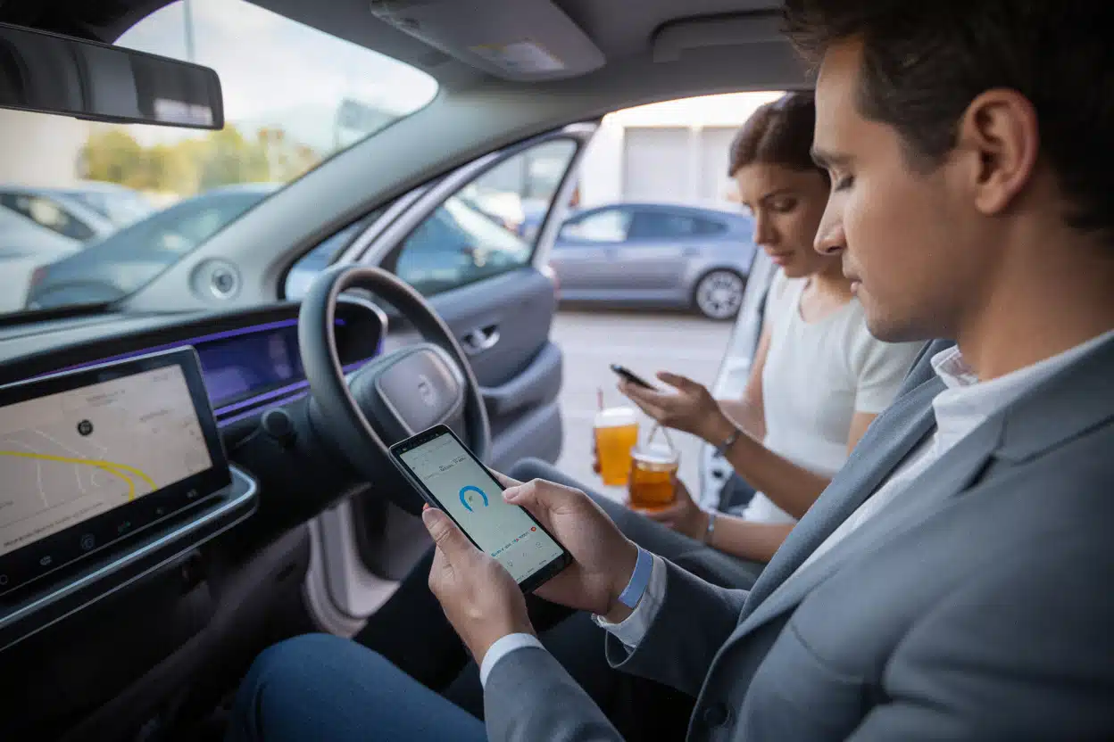Conducteur préparant un trajet électrique avec une application de recharge