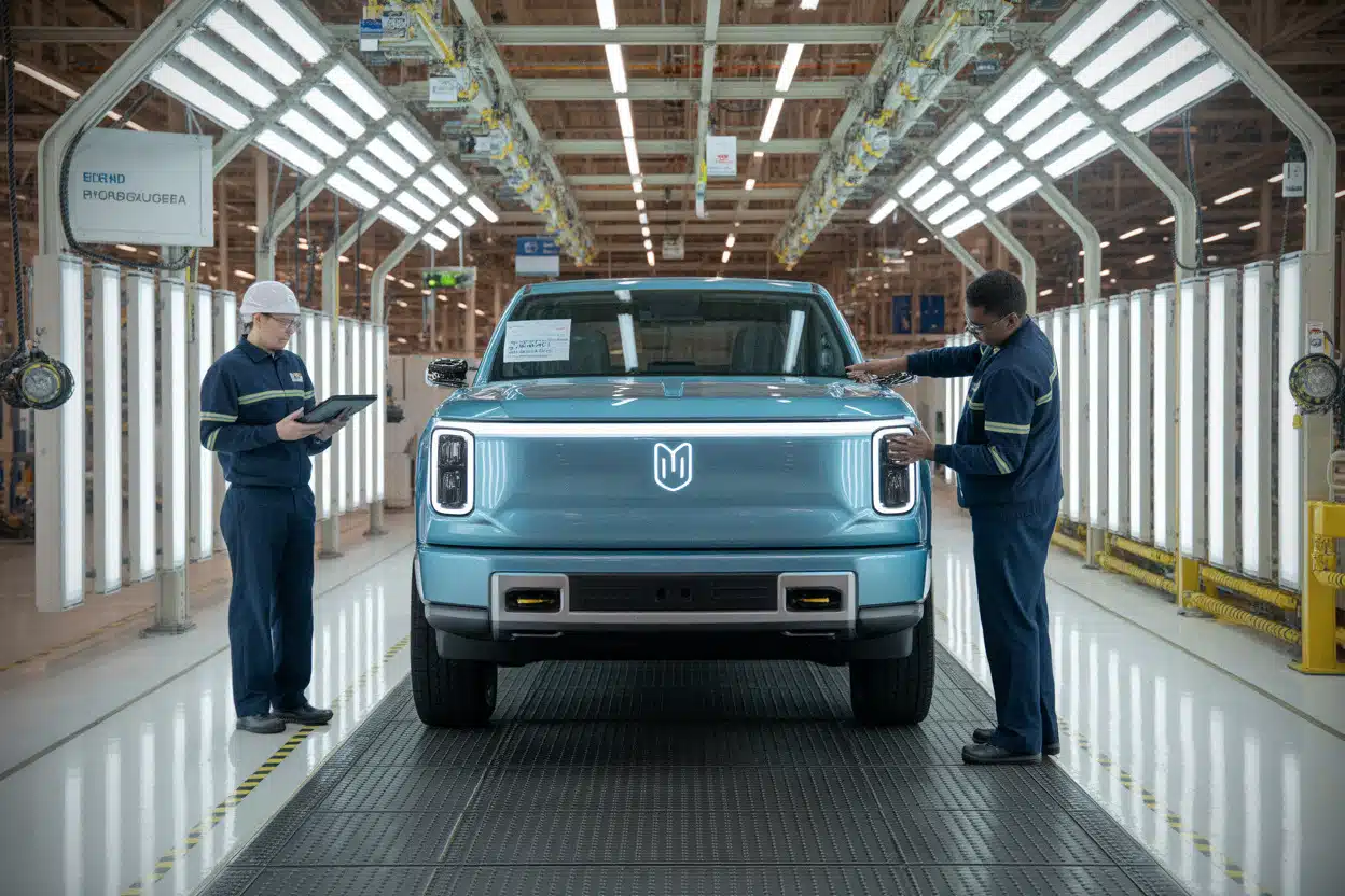 Prototype de pick-up électrique Universal EV préparé dans une usine Ford