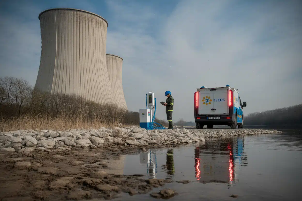 Prise d’eau de refroidissement nucléaire près d’un Danube très bas