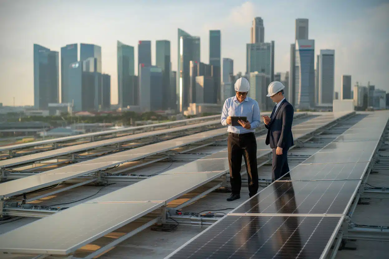 Panneaux solaires alimentant un contrat énergétique à Singapour