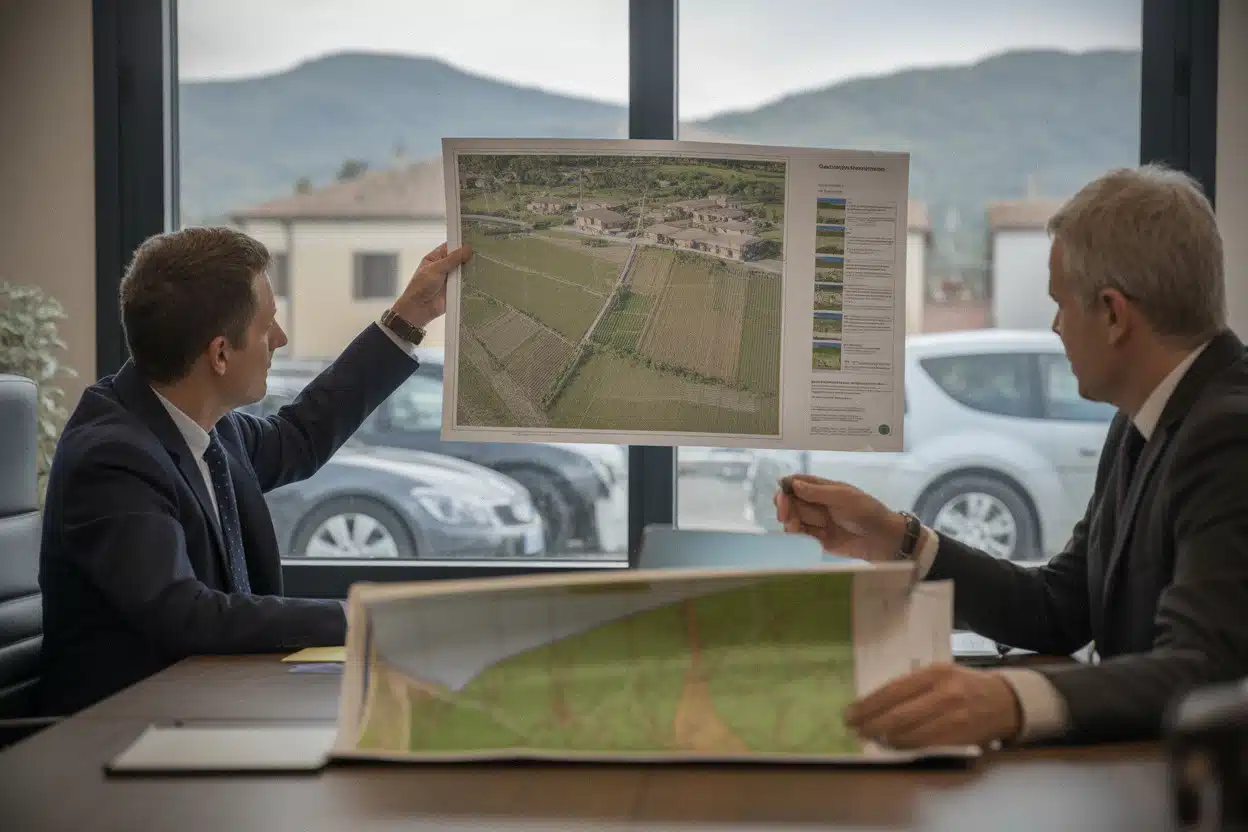 Élus locaux étudiant des projets solaires sur terres agricoles