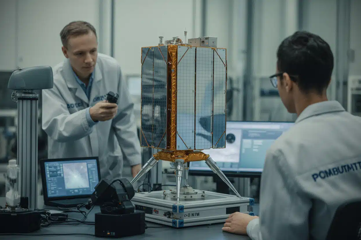 Prototype de miroir orbital inspecté dans une salle blanche moderne