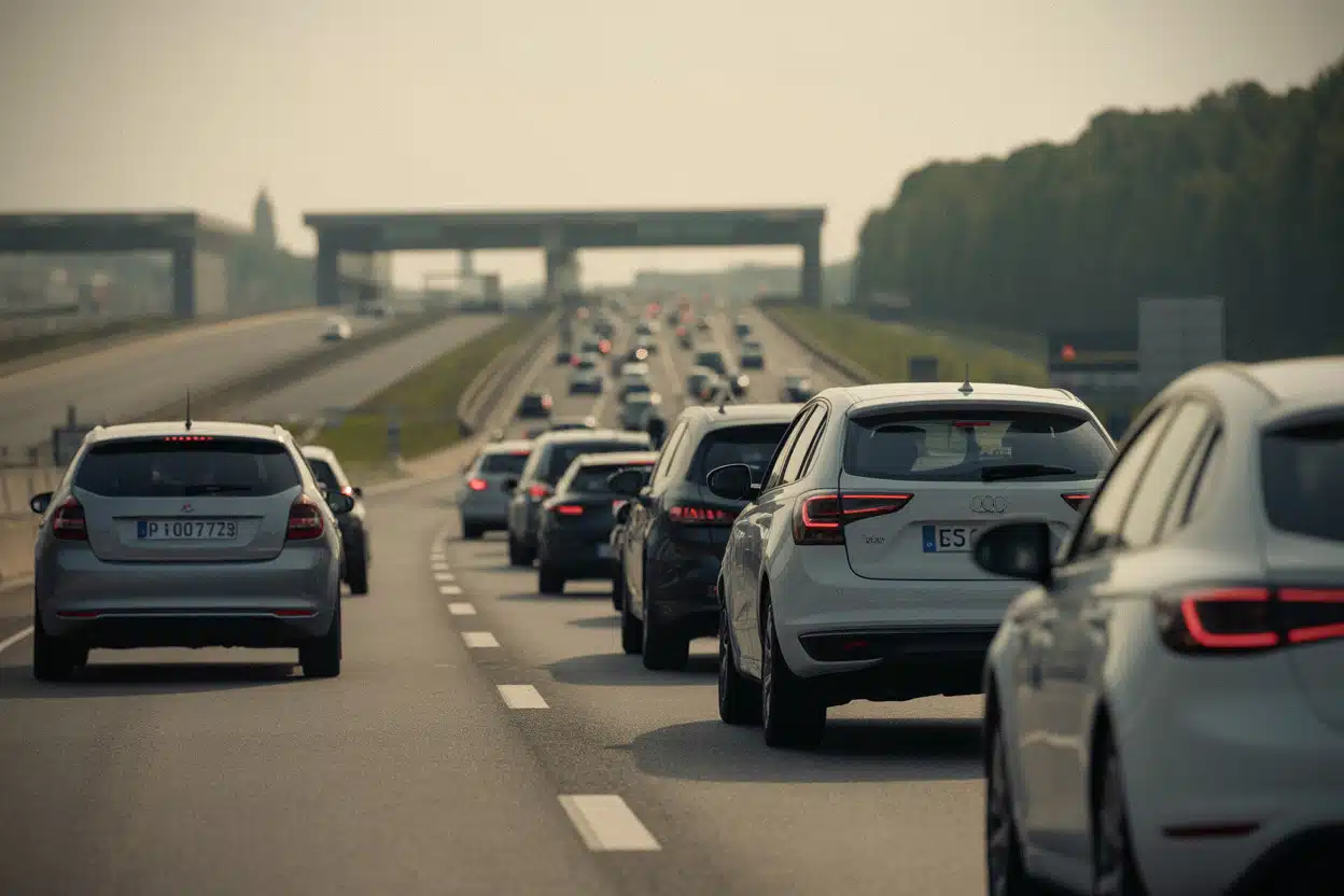Trafic dense près de Lyon sur autoroute pendant le chassé-croisé