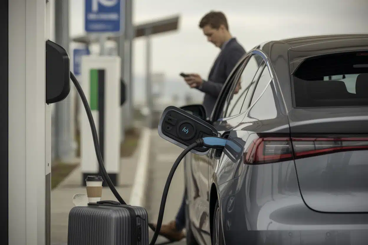 Recharge rapide sur autoroute pendant une pause de long trajet