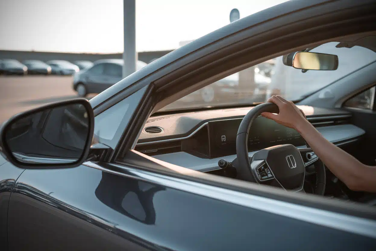 Habitacle de voiture électrique noire chauffé par le soleil