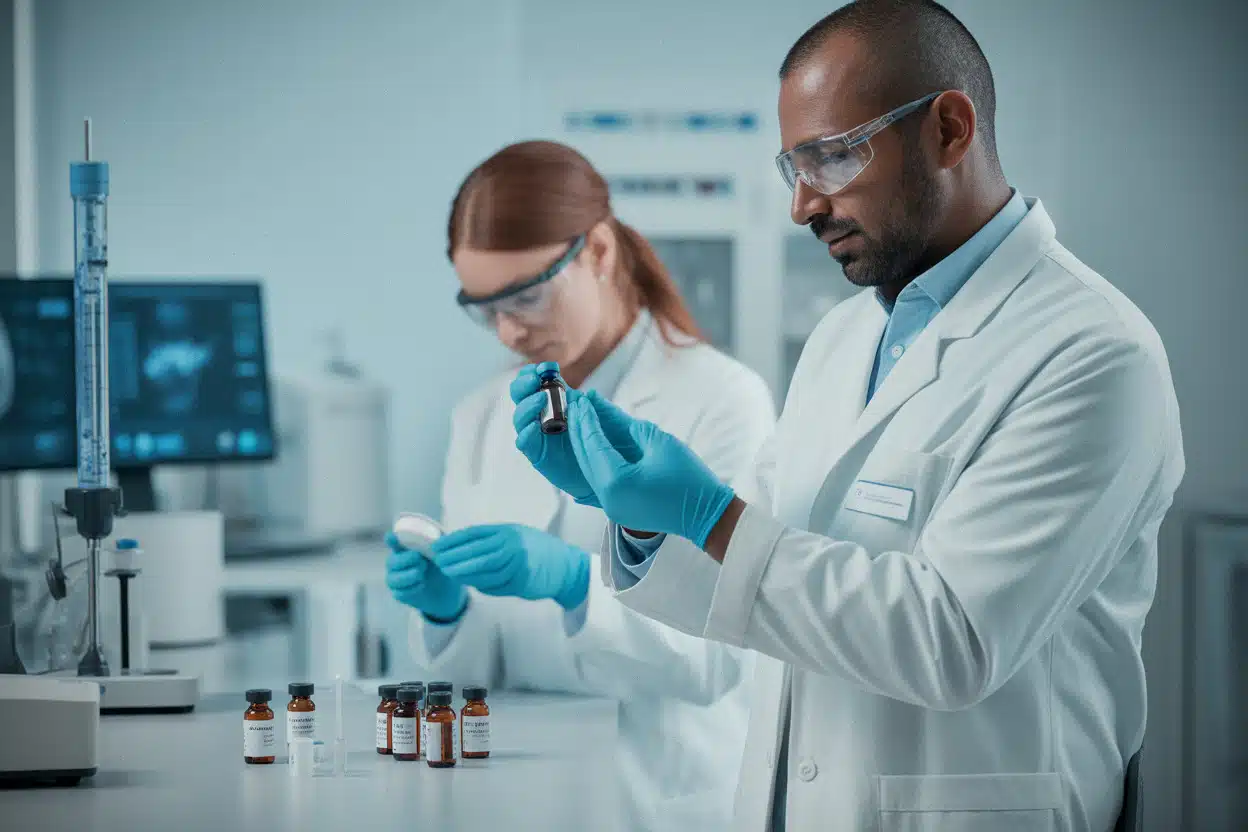 Chercheurs en laboratoire travaillant sur un vaccin anticancer