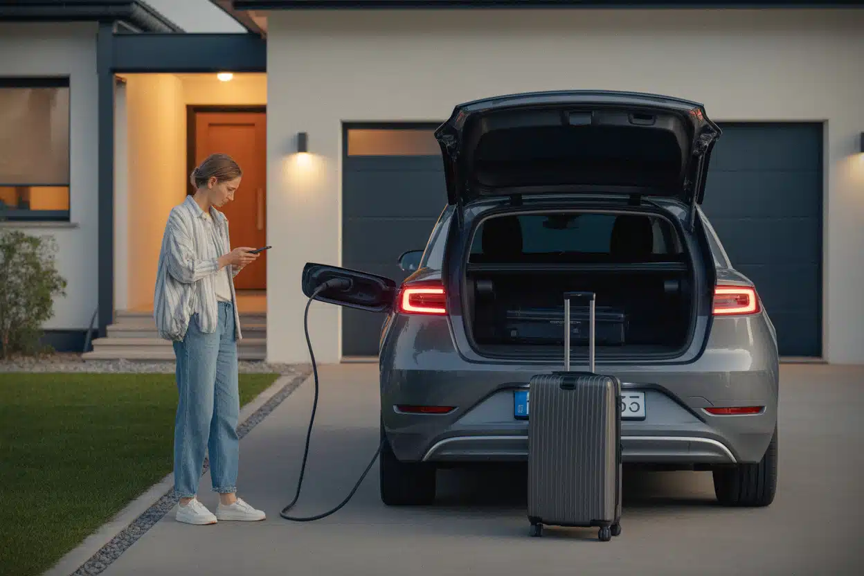 Recharge à domicile d'une voiture électrique avant un départ en vacances