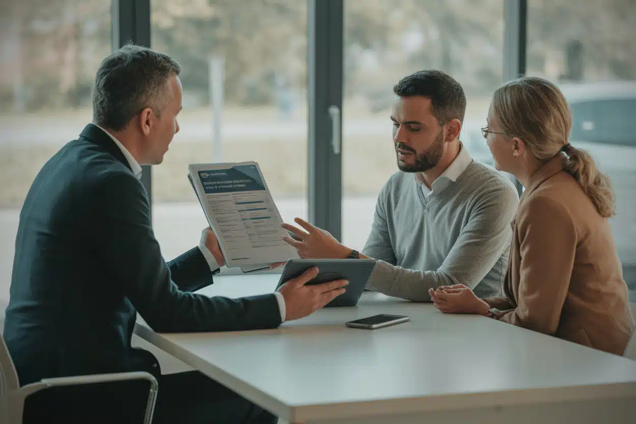Conseiller expliquant une aide pour véhicule électrique d’occasion