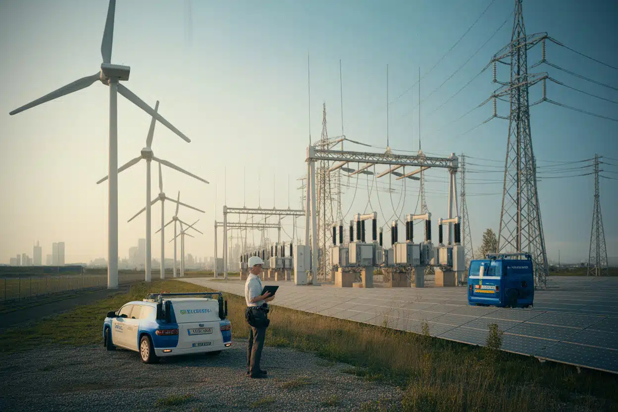 Réseau électrique moderne connecté à des parcs renouvelables