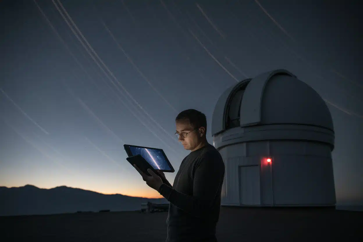 Observatoire astronomique surveillant les traces de satellites nocturnes