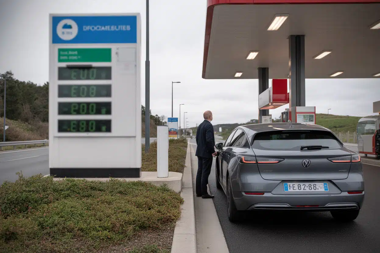 Panneau de prix carburants visible depuis la route en France