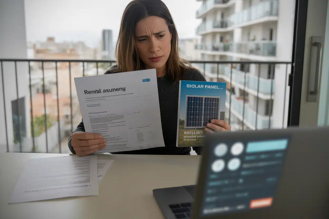 Locataire consultant son bail avant un projet de panneaux solaires