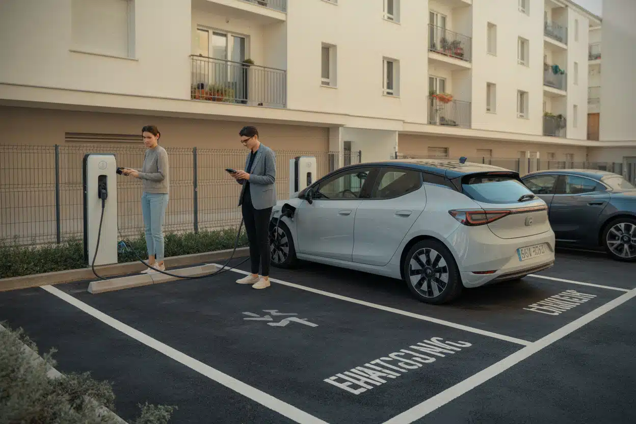 Recharge électrique en copropriété dans un parking résidentiel français