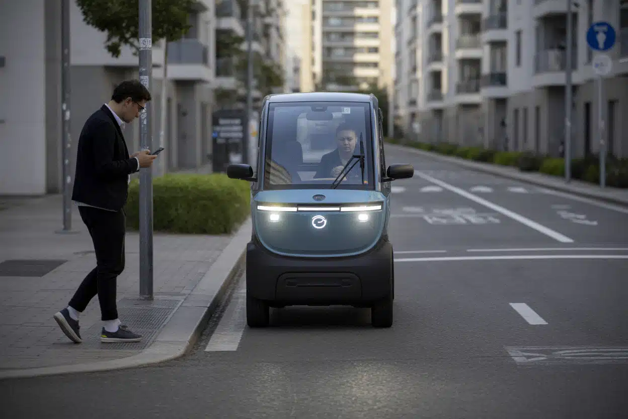Yozma IN 10 circulant en ville à vitesse modérée dans une rue moderne